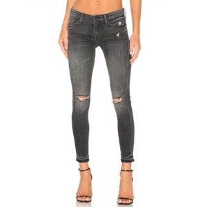 Mother The Undone Hem Looker Ankle in Stealing Shadows Distressed Black Jeans 24